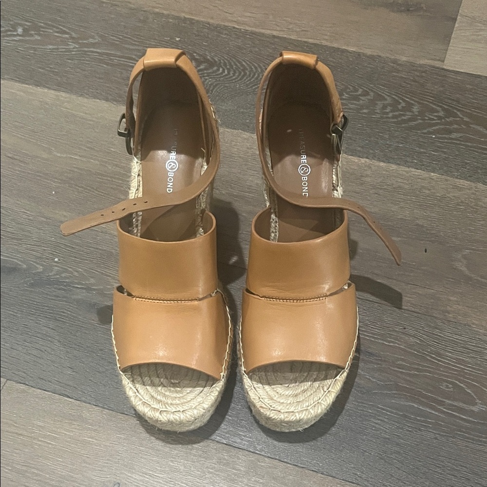 Treasure & Bond Tan Leather Espadrille Wedges